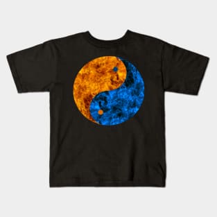 Blue And Orange Fire Yin Yang Kids T-Shirt